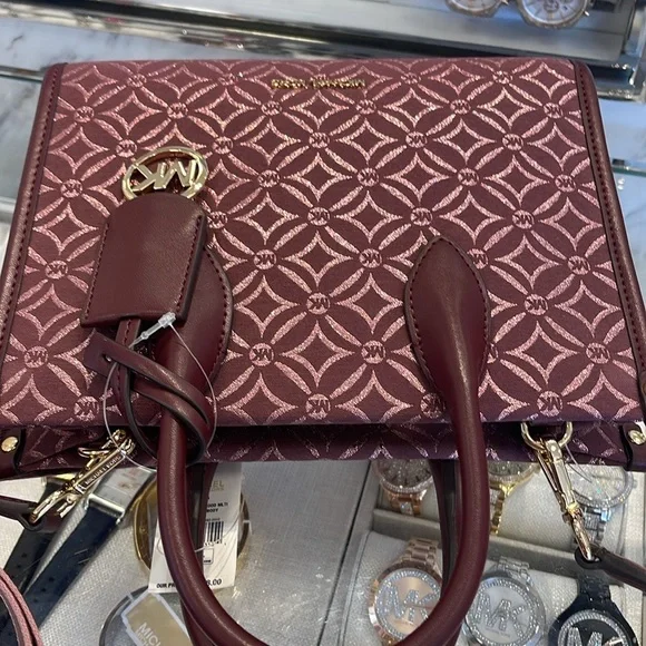 Michael Kors Mirella Small Metallic Logo Jacquard Crossbody BagOxblood …